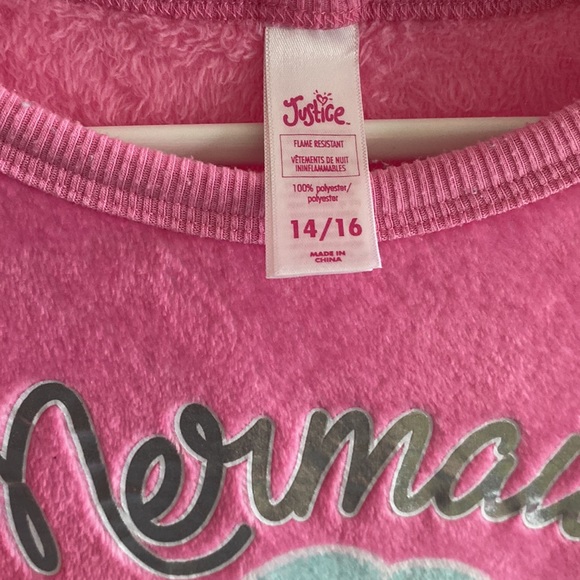 Justice Fleece Pajama Set Mermaid NWOT Pants Size L / Pullover Size XL Pink Blue - Picture 6 of 7